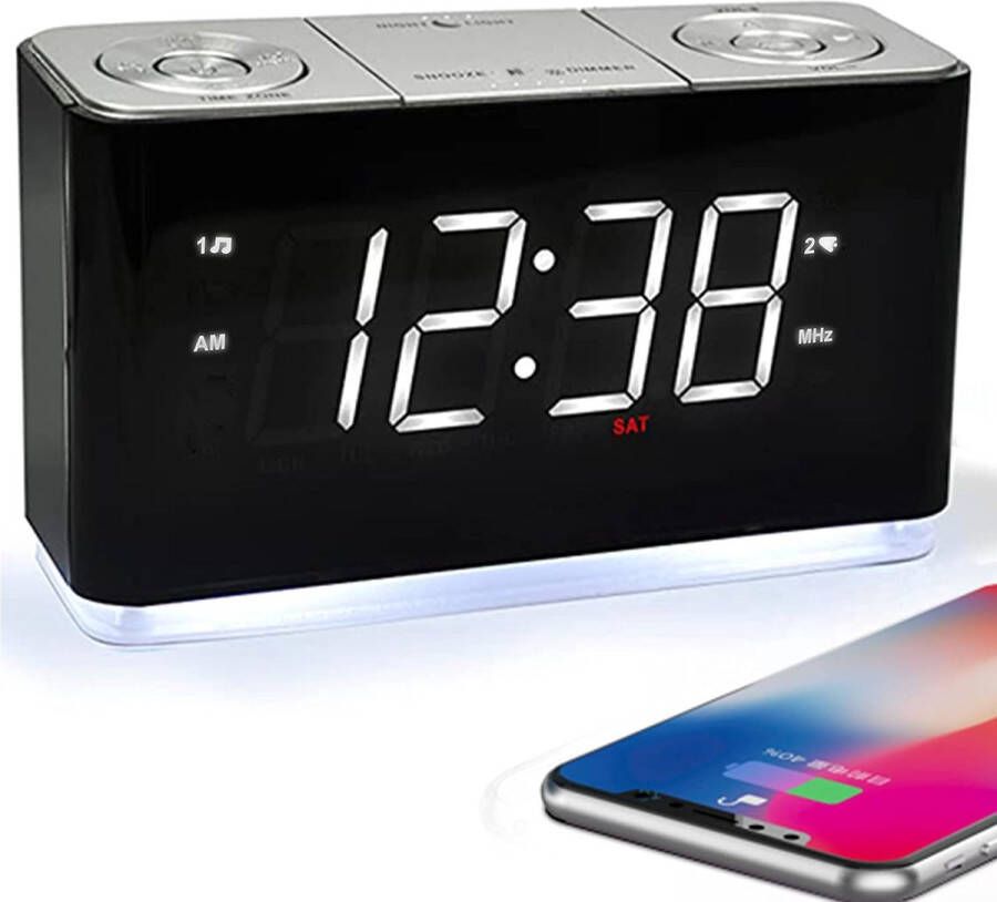 Ayangoods Wekkerradio met Dimmerbediening Slaap- en Radiotimer en Back-upbatterij Digitaal Display Compact Formaat Ideaal voor Nachtkastjes