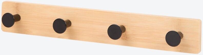 Ayasouk * Zelfklevende kapstok bamboe met 4 haken zwarte haken 11 x 35 cm