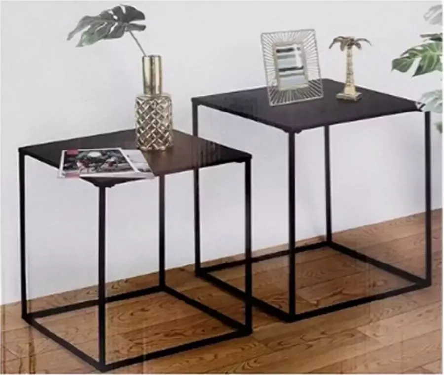 AYD Home Bijzettafels set van 2 Zwart bijzettafel tafel tafeltje tafel zwart metaal salon tafel metalen tafel tafeltje woonkamer