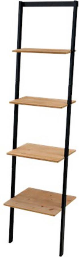 AYD Home Houten wandrek ladder model Houten Wandrek zwart Houten wandrek zwart wandrek houten kast houten opbergrek houten wandkast wandrek woonkamer ladder rek met 4 legplanken Houten boekenplanken in laddervorm