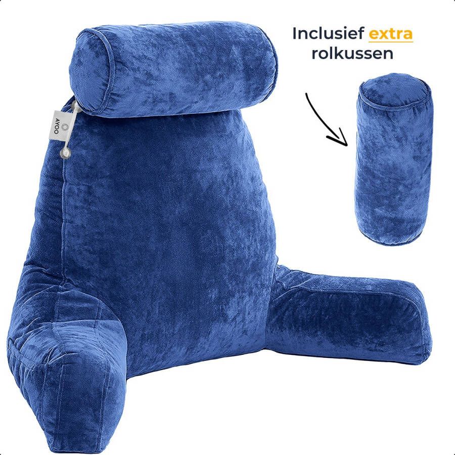 Ayoo Leeskussen Bookseat Leeskussen voor in Bed Leeskussen voor Boeken Meditatiekussen Rugsteun Twee Kussenrollen Traagschuim Fluweel Marineblauw Stevige Ondersteuning