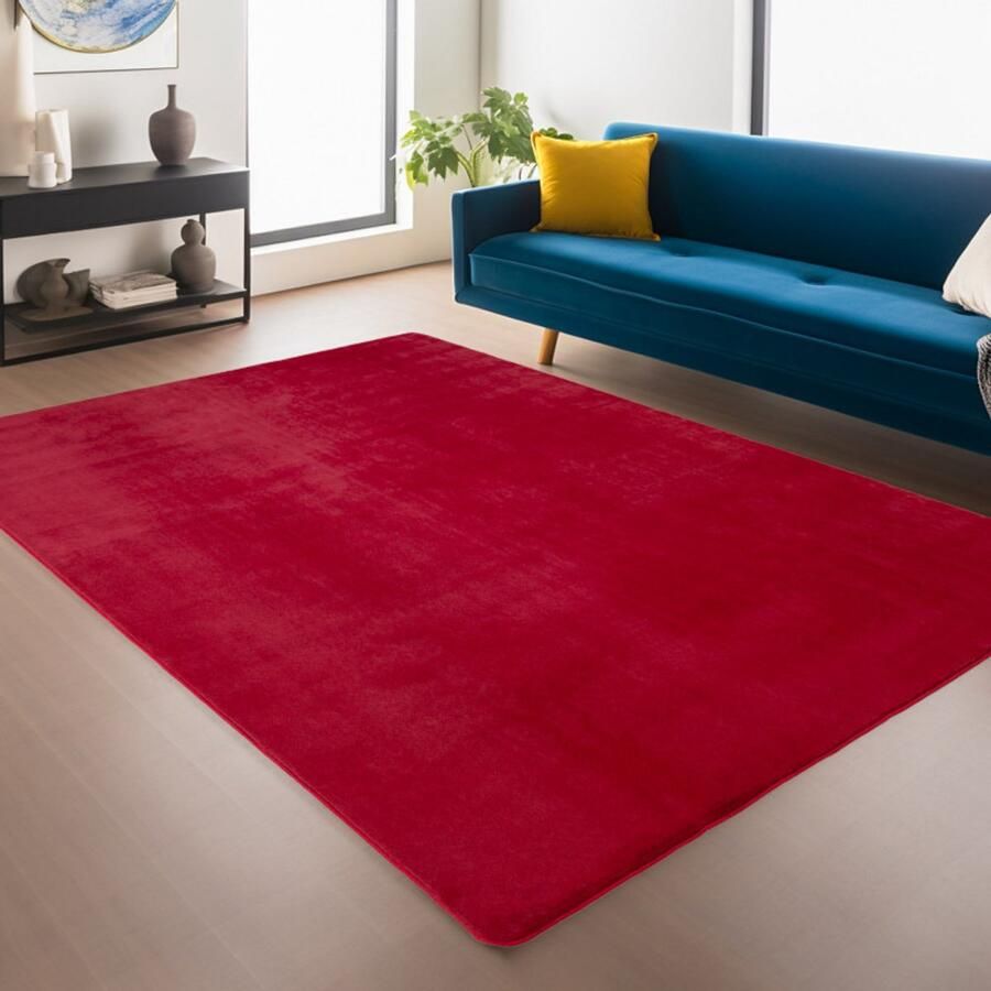 Ayyildiz Antislip Vloerkleed Joy Rond Rood 120 x 120 cm Effen Kleur Zacht