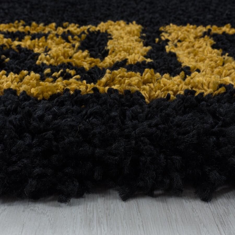 Ayyildiz Hoogpolig vloerkleed met meanderpatroon goudkleurig geschikt voor de woonkamer met een jute achterkant rond formaat: 120 cm - Foto 2