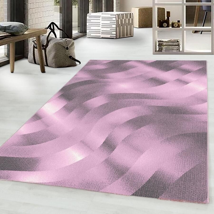 Ayyildiz Kortpolig vloerkleed abstract golfpatroon roze woonkamerkleed jute achterkant afmeting: 240 x 340 cm - Foto 3