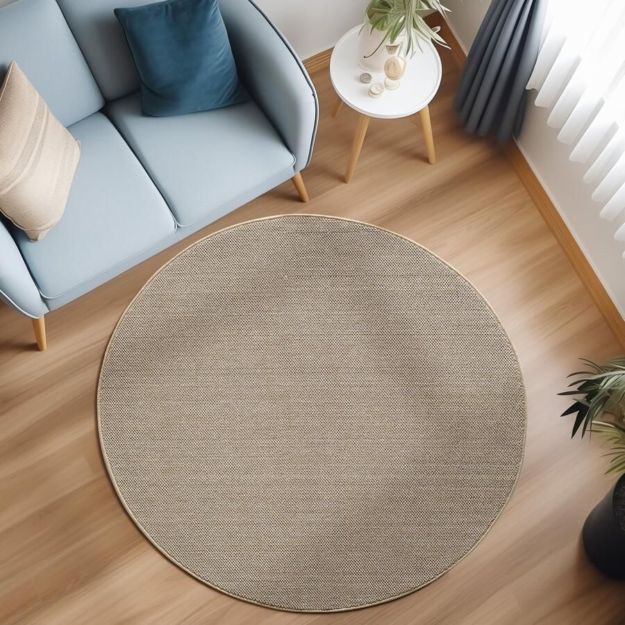 Ayyildiz Loom Vloerkleed – Beige – Effen & Modern – Laagpolig – Geweven Vloerkleed – 160x160 cm rond