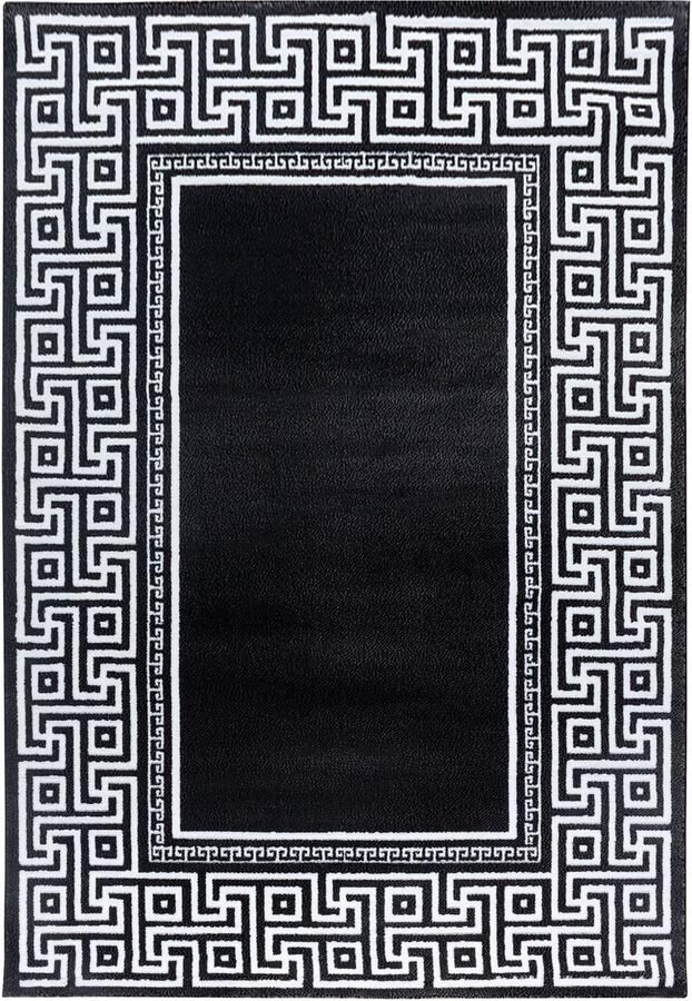 Ayyildiz Parma Vloerkleed – Zwart Klassiek Randmotief – Laagpolig & Modern Design – 140x200 cm