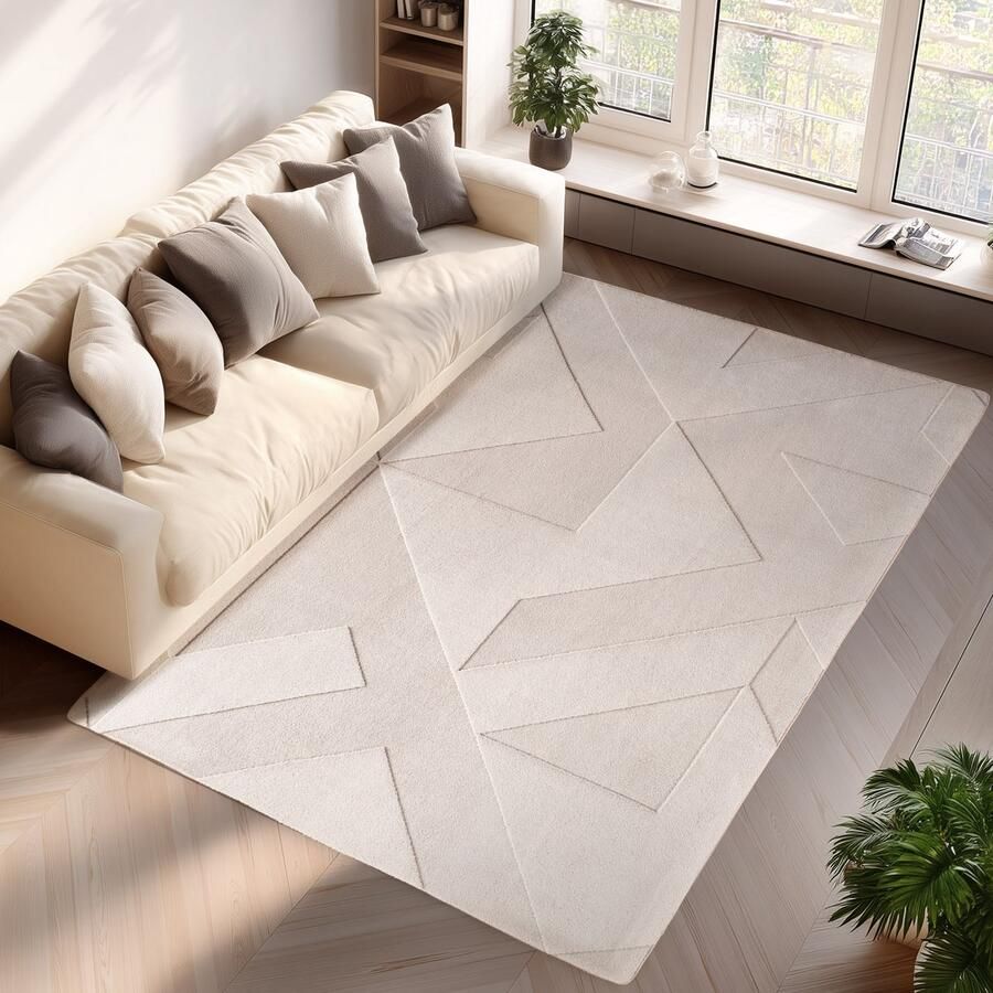 Ayyildiz Pompei Quadro Ivory – Geometrisch Blokdesign – Laagpolig – Trending Vloerkleed – 80x250 cm