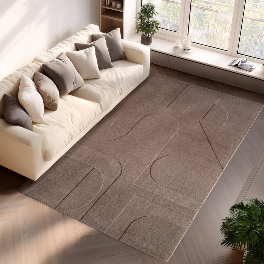 Ayyildiz Pompei Seta Taupe – Japandi Stijl – Laagpolig – Trending Vloerkleed – 160x230 cm