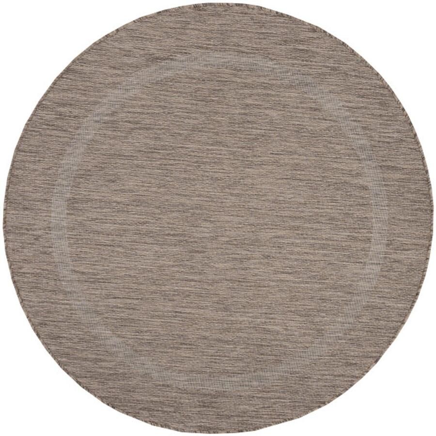 Tapijtenmagazijn Relax Vloerkleed – Bruin – Laagpolig Kaderdesign – Voor Binnen & Buiten – 120x120 cm rond