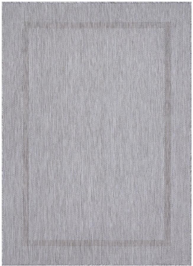 Tapijtenmagazijn Relax Vloerkleed – Zilver – Laagpolig Kaderdesign – Voor Binnen & Buiten – 200x200 cm rond - Foto 2