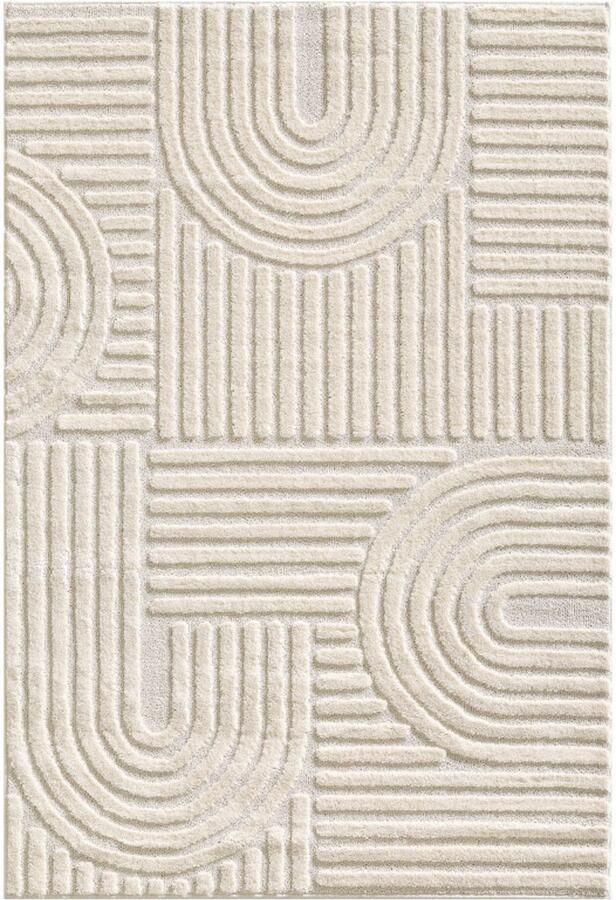 Tapijtenmagazijn Japandi Vloerkleed Crème – Scandinavisch & Japans Design – Laagpolig – 80x80 cm rond