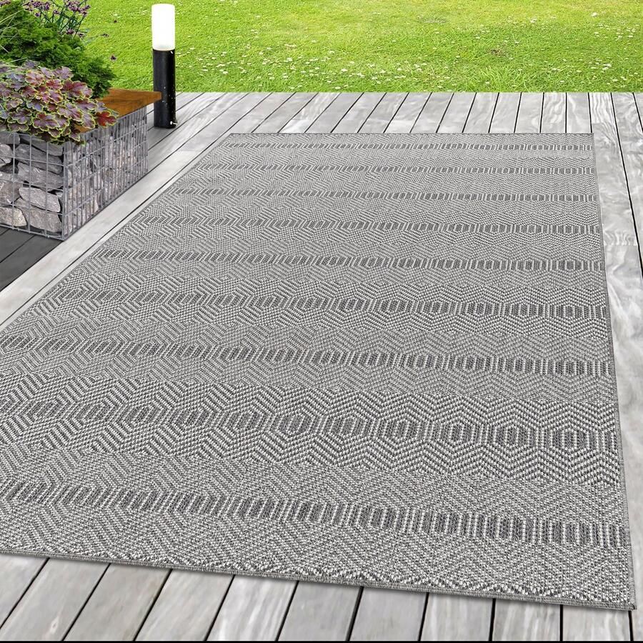 Tapijtenmagazijn Aruba Vloerkleed – Grijs – Laagpolig & Waterafstotend – Geschikt voor Binnen & Buiten – 200x290 cm