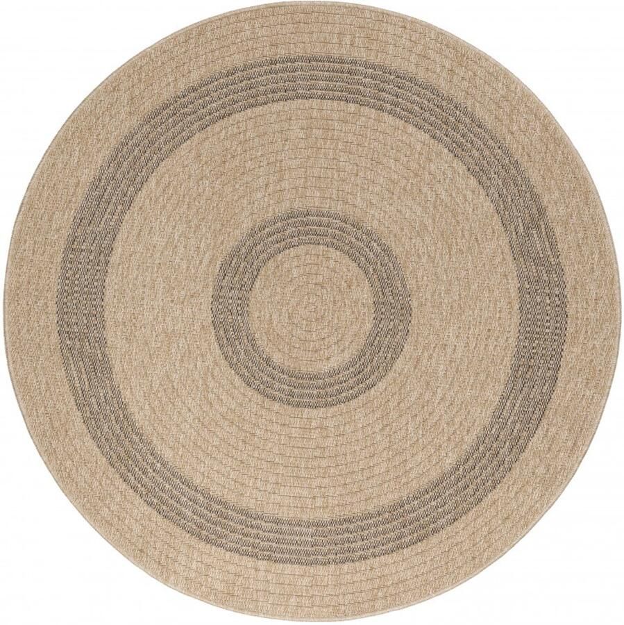 Ayyildiz Vloerkleed Comilla – Zwart Beige – Laagpolig & Modern – Voor Binnen & Buiten – 160x160 cm rond