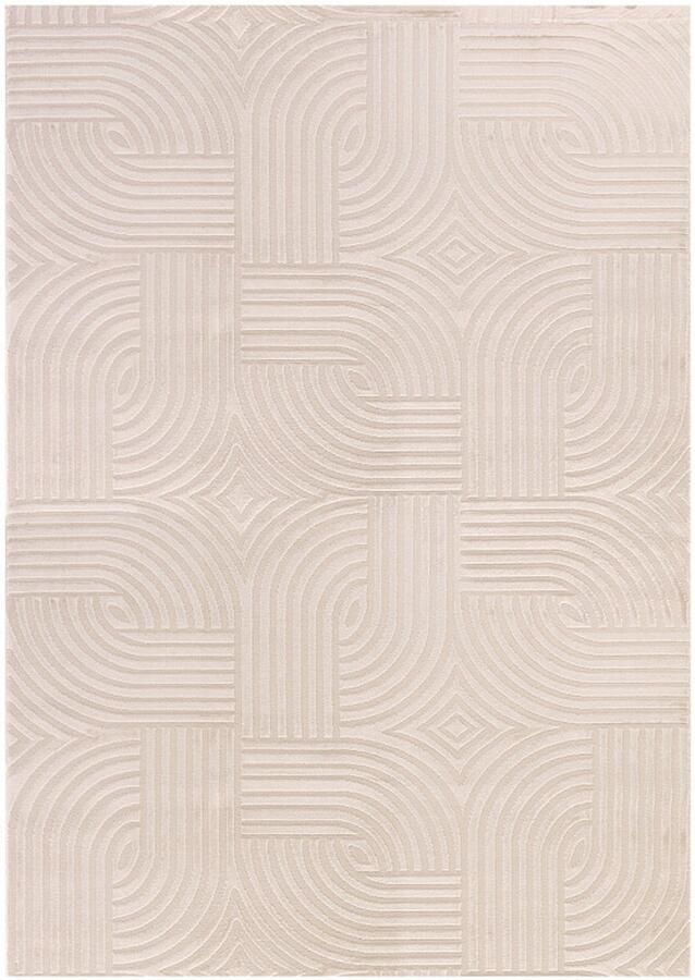 Tapijtenmagazijn Sahara Vloerkleed – Beige – Rond Rastermotief – Laagpolig & Stijlvol – 200x290 cm