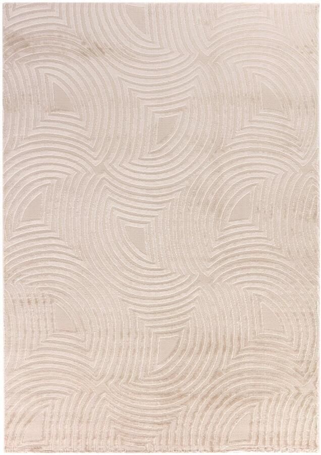 Tapijtenmagazijn Sahara Vloerkleed – Beige – Rond Rastermotief – Laagpolig & Stijlvol – 280x370 cm