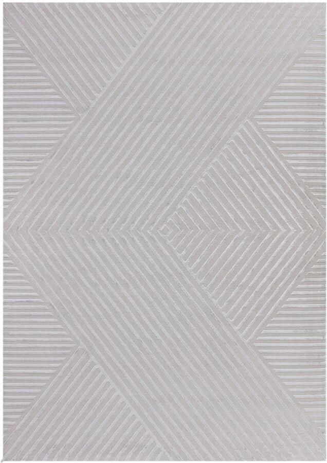 Tapijtenmagazijn Sahara Vloerkleed – Zilver – Diagonaal Lijnenspel – Laagpolig & Modern – 80x150 cm