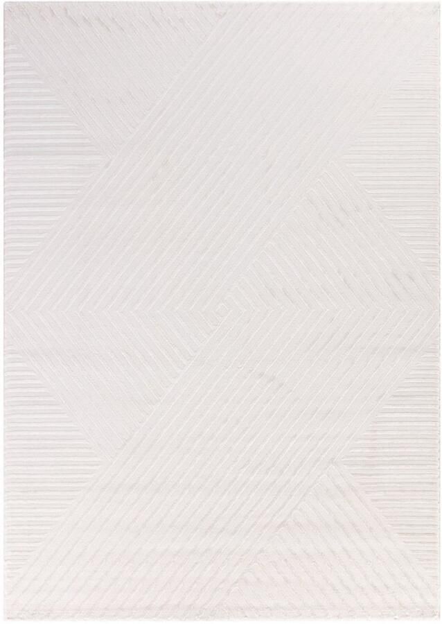 Tapijtenmagazijn Sahara Vloerkleed – Crème – Diagonaal Lijnenspel – Laagpolig & Modern – 80x150 cm