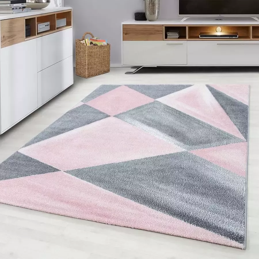 Ayyildiz Kortpolig vloerkleed geometrisch patroon roze woonkamerkleed jute achterkant afmeting: 80 x 150 cm - Foto 5