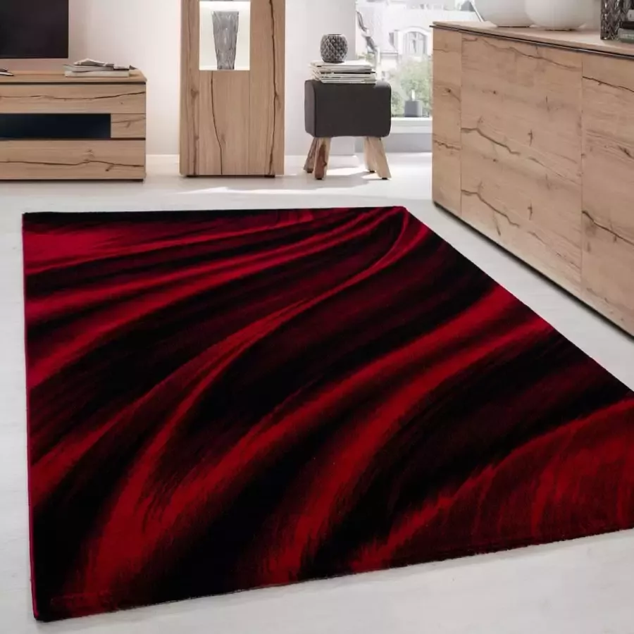 Ayyildiz Desing Tapijt Geometrisch golvend ontwerp Zwart Rode kleur