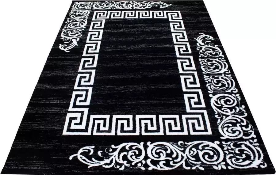 Ayyildiz Gedessineerd Tapijt in Zwart-Wit kleur met Versace en barok design