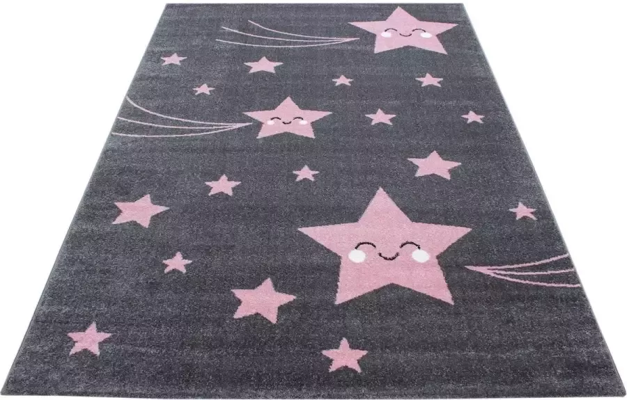 Ayyildiz Kinderkamer Tapijt met sterren Grijs-Roze kleuren