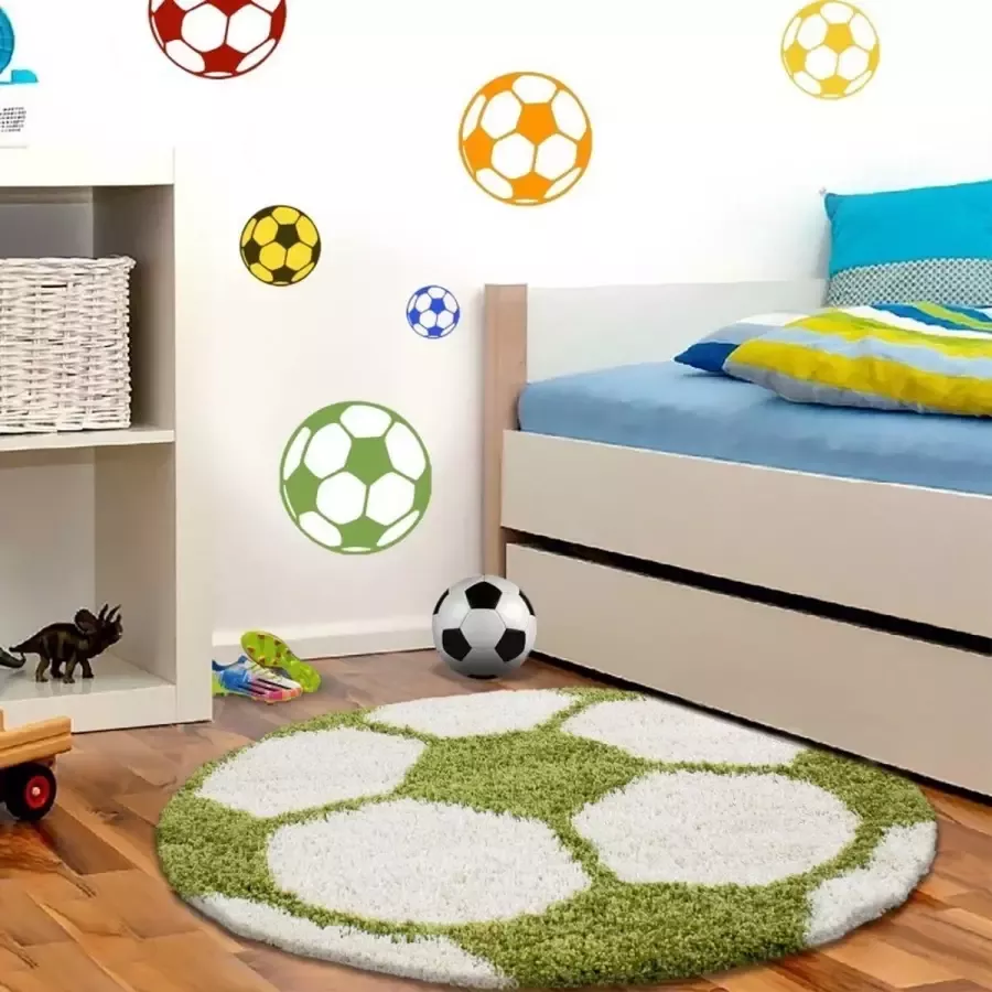 Ayyildiz KinderTapijt voetbal lange draad ruwharige ronde groen en Wit