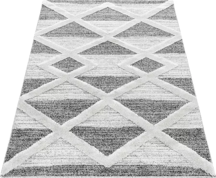 Ayyildiz Loper Modern designtapijt met driehoekjes in de kleur grijs en wit