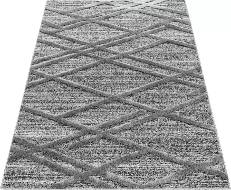 Ayyildiz Loper Modern designtapijt met strepen en ruiten in de kleur grijs