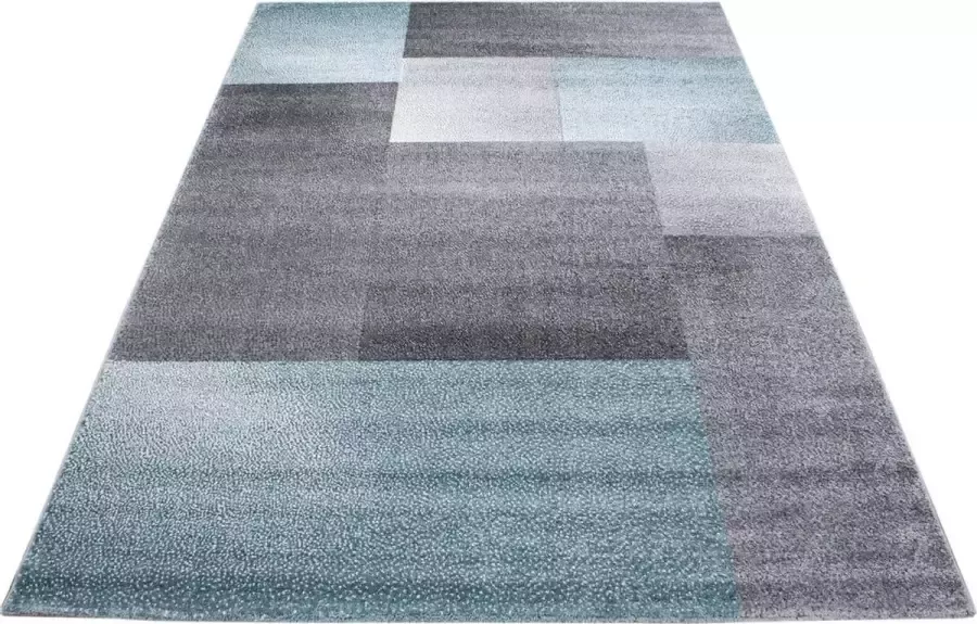 Ayyildiz Loper Modern ontworpen tapijt met blok Desing Tapijt Grijs Blauw Wit