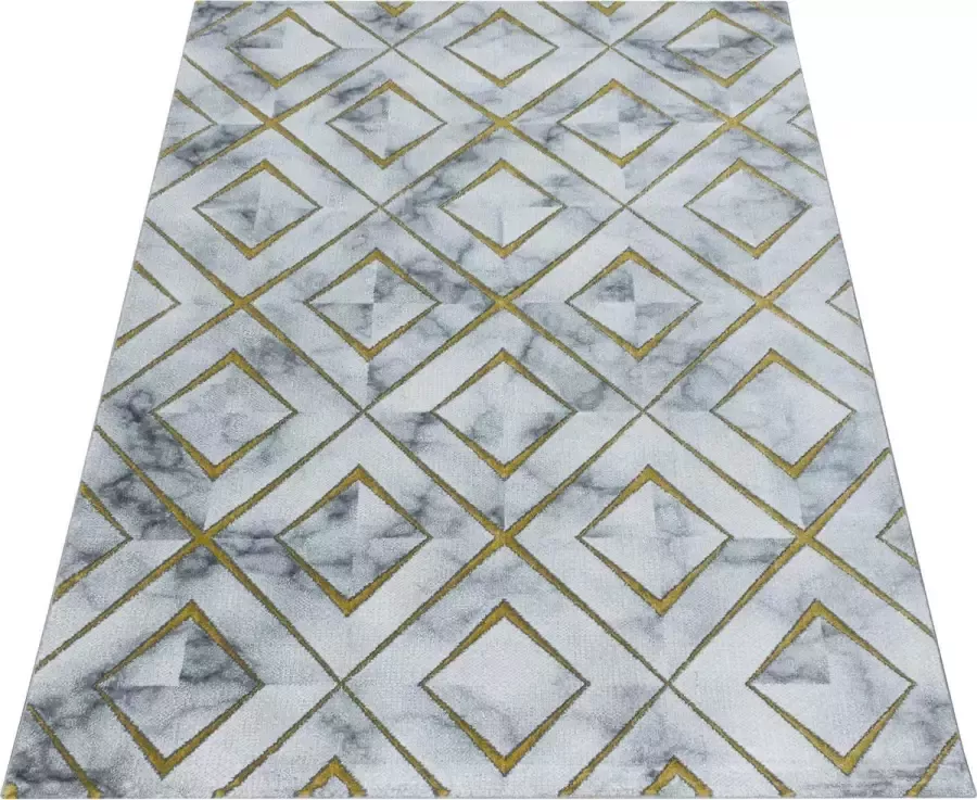 Ayyildiz Loper Modern Tapijt Met In-Square Design Grijs-Goud kleuren