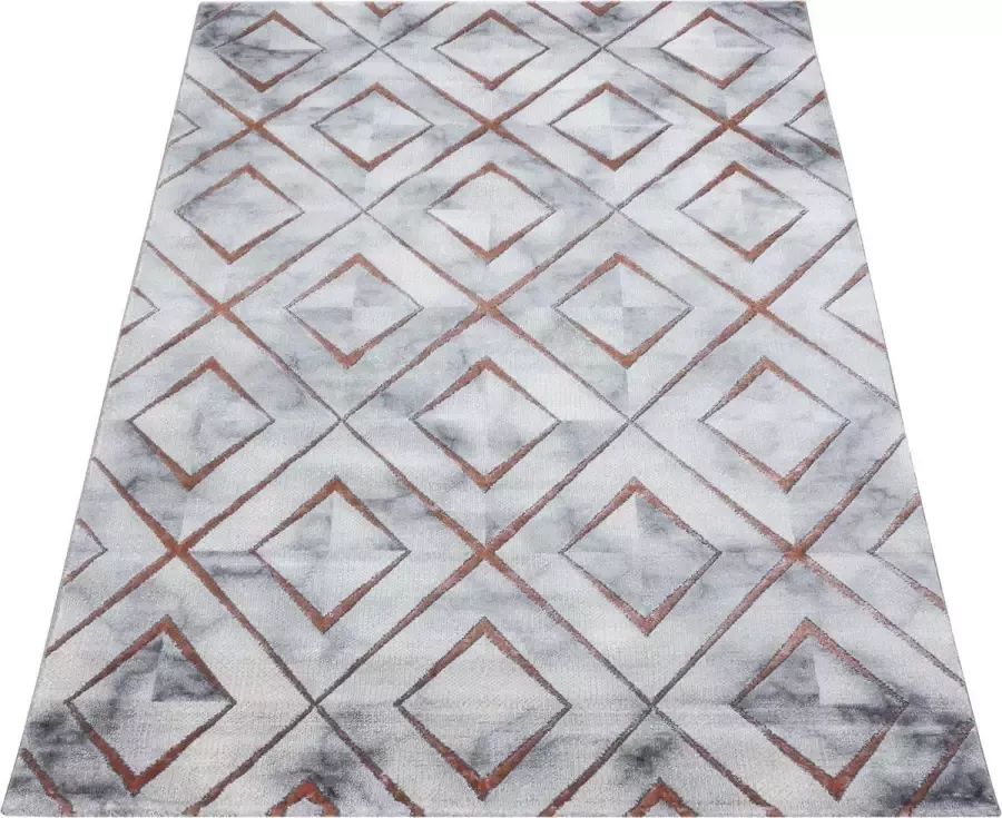 Ayyildiz Loper Modern Tapijt Met Marmer In-Square Design Grijs-Brons kleuren