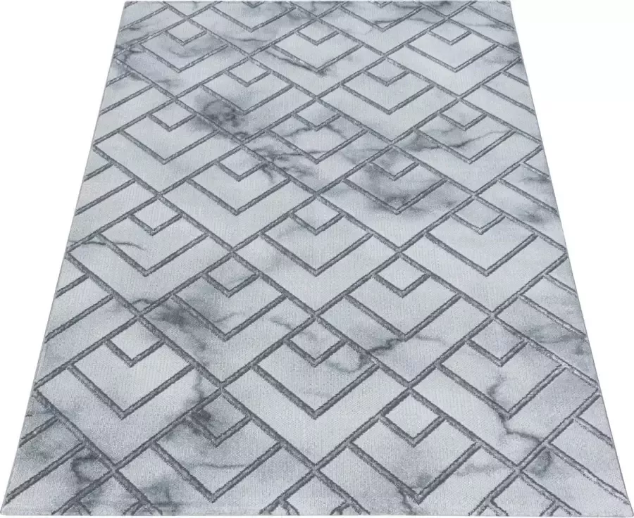 Ayyildiz Loper Modern Tapijt Met Marmer Triple Square Design Grijs-Zilver kleuren