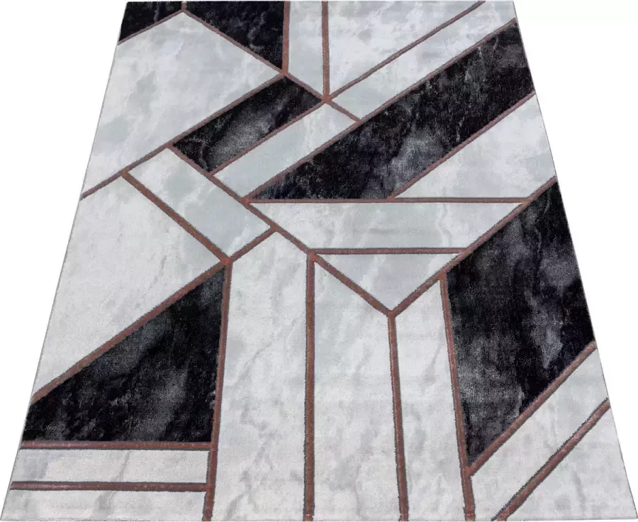 Ayyildiz Loper Modern Tapijt Met Tangram Design Brons-Grijs-Zwart kleuren