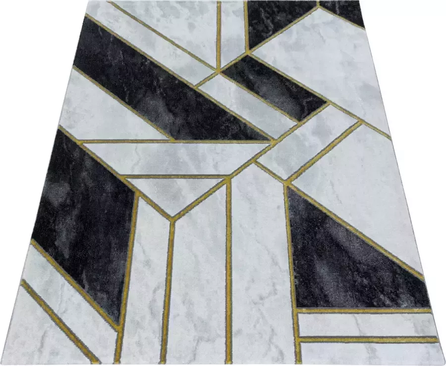 Ayyildiz Loper Modern Tapijt Met Tangram Design Goud-Grijs-Zwart kleuren