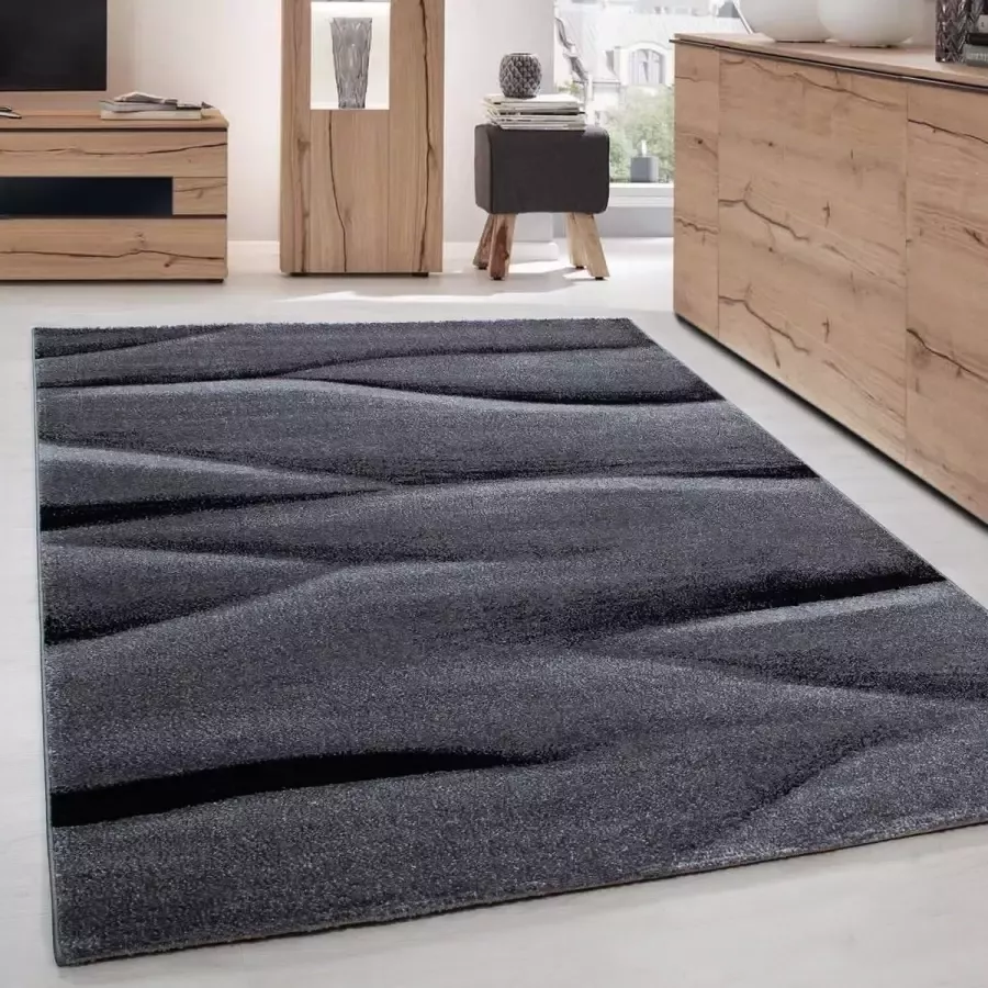 Ayyildiz Modern design tapijt Geometrisch Golvend Desing Zwart Grijs