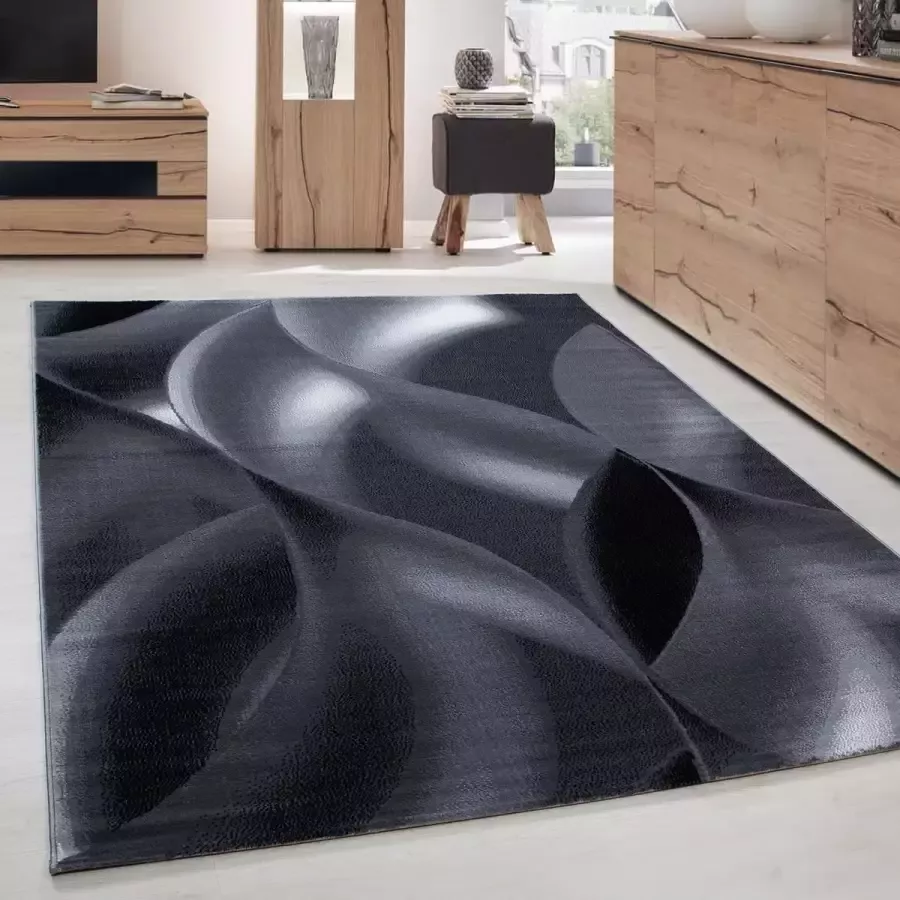 Ayyildiz Modern Desing Tapijt Geometrisch golvend ontwerp Zwart Grijs Wit
