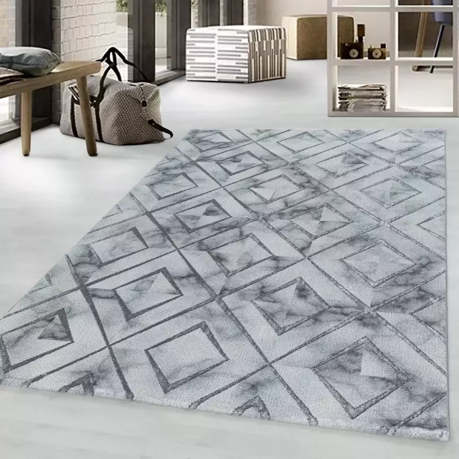 Adana Carpets Modern vloerkleed Marble Square Grijs Zilver 160x230cm