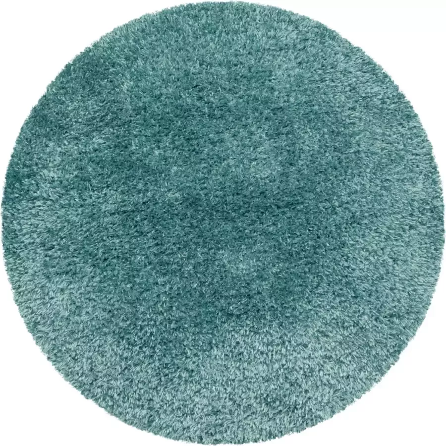 Ayyildiz Rond Hoogpolig tapijt met fijne haartjes in de kleur aqua blauw