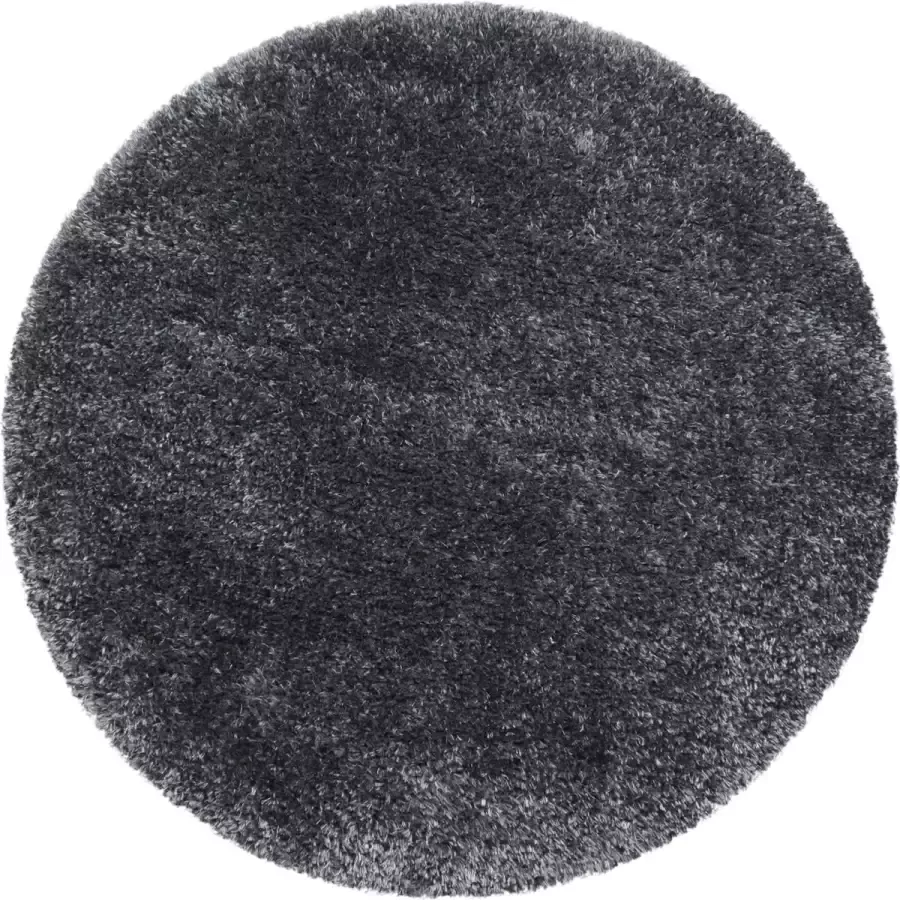Ayyildiz Rond Hoogpolig tapijt met fijne haartjes in de kleur grijs