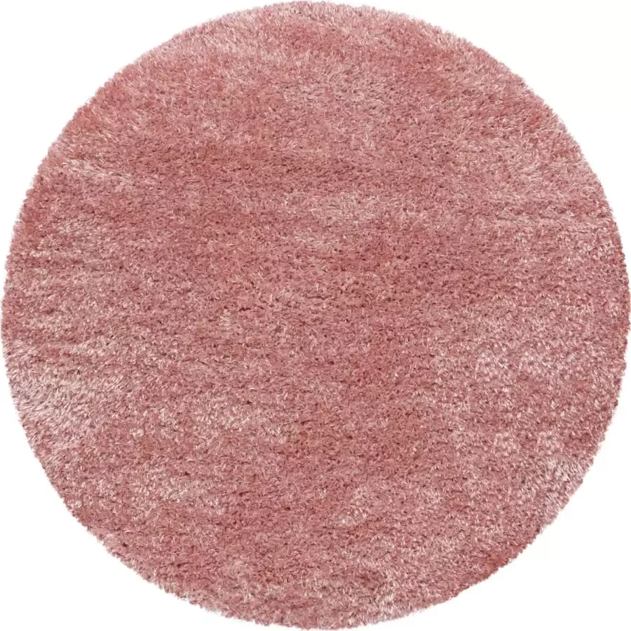 Ayyildiz Rond Hoogpolig tapijt met fijne haartjes in de kleur roze