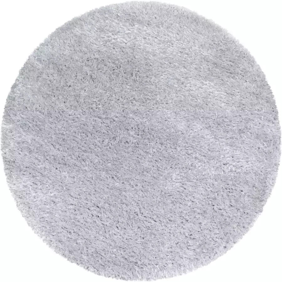 Ayyildiz Rond Hoogpolig tapijt met fijne haartjes in de kleur zilver