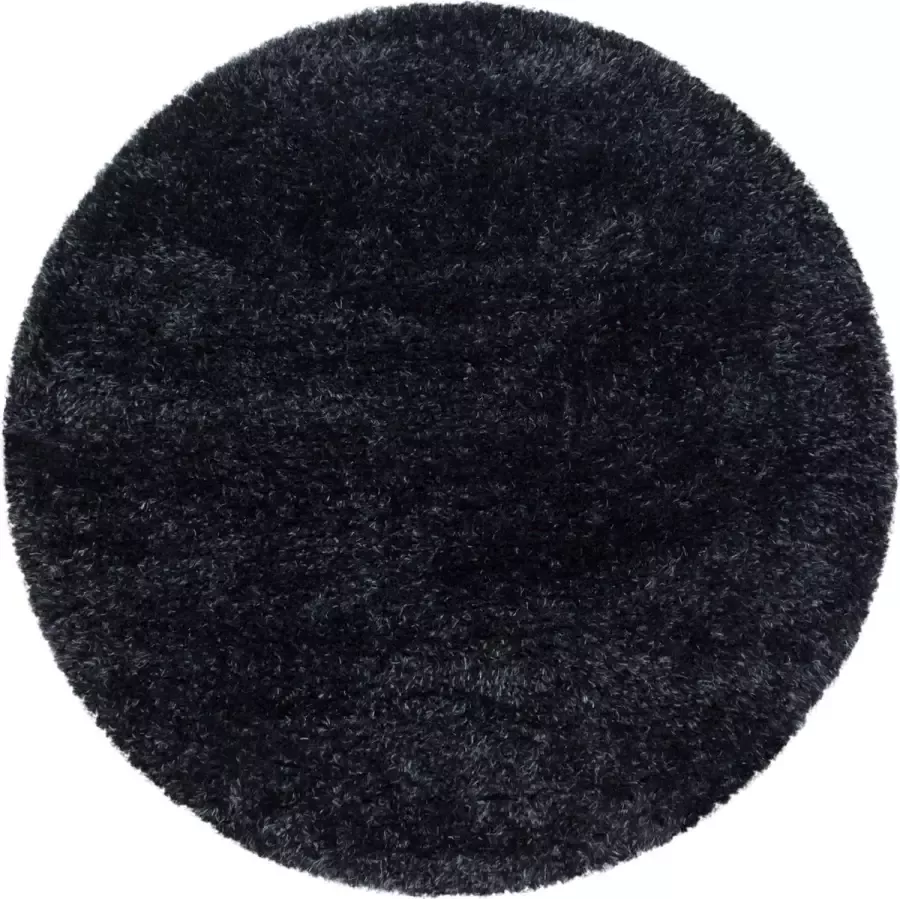 Ayyildiz Rond Hoogpolig tapijt met fijne haartjes in de kleur zwart