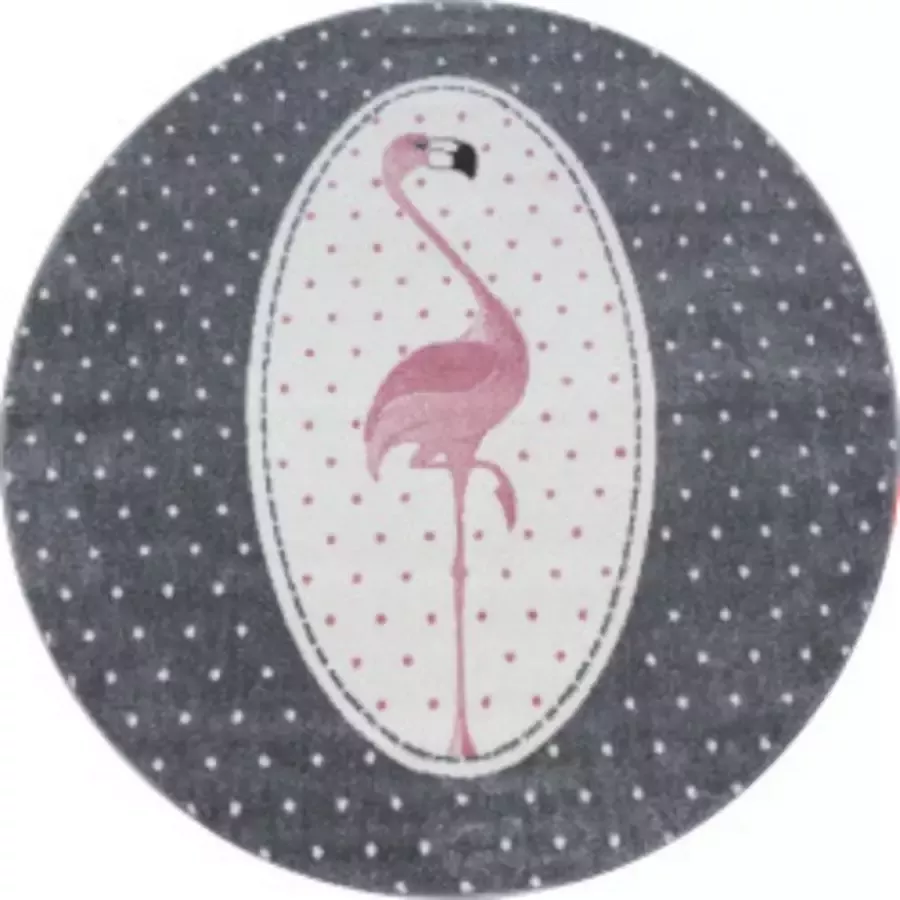 Ayyildiz Rond Kinderkamer Tapijt met schattige Flamingo Grijs-roze-Wit