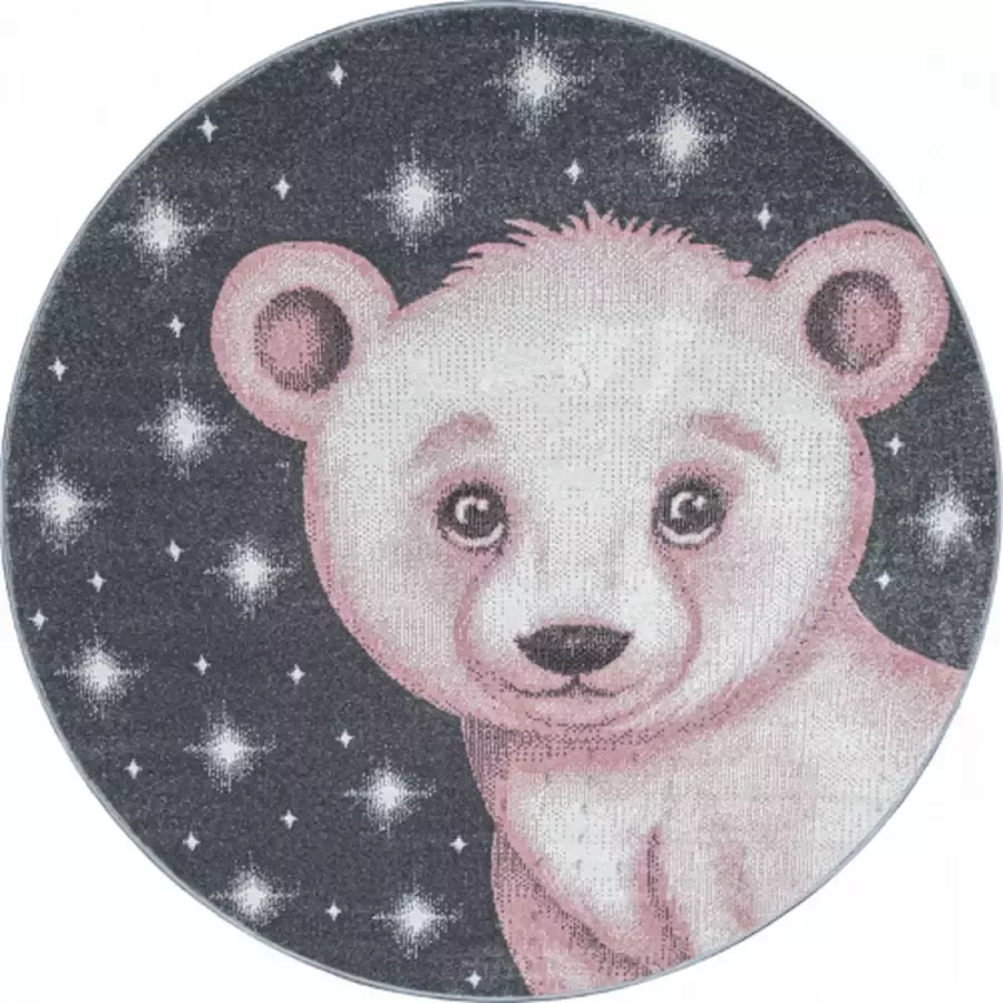 Ayyildiz Rond KinderTapijt met ijsbeer Grijs-roze-Wit
