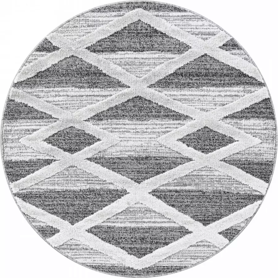 Ayyildiz Rond Modern designtapijt met driehoekjes in de kleur grijs en wit