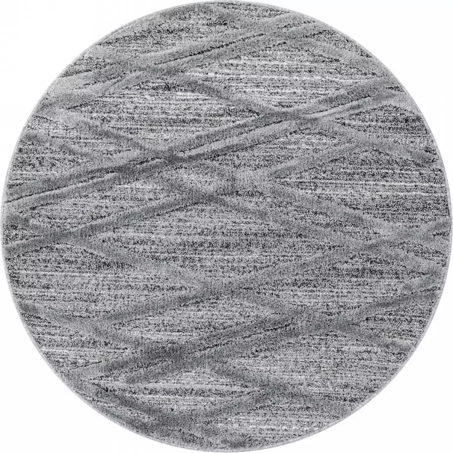 Ayyildiz Rond Modern designtapijt met strepen en ruiten in de kleur grijs