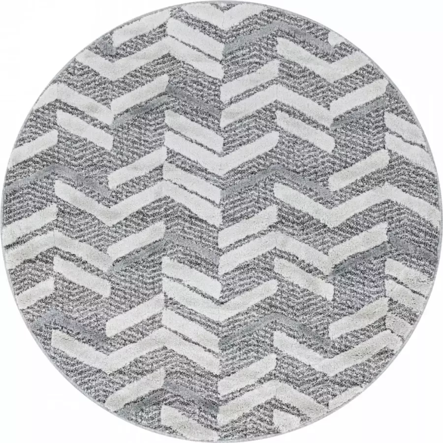 Ayyildiz Rond Modern tapijt met klinker design in de kleur grijs en wit