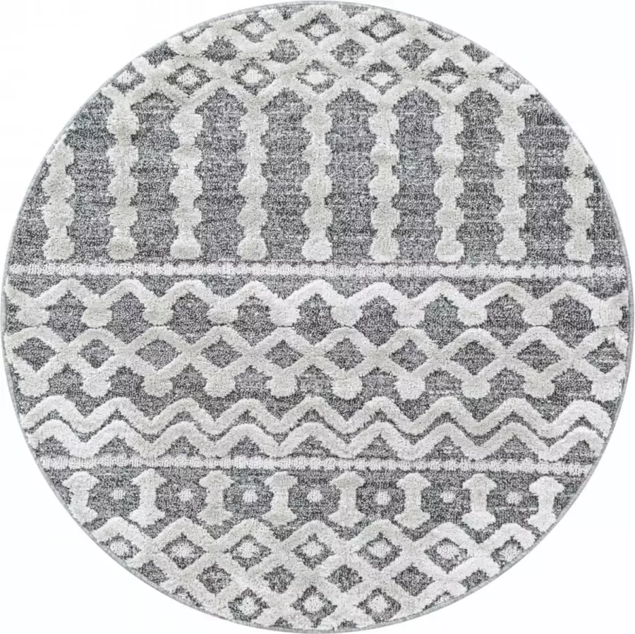 Ayyildiz Rond Modern tapijt met uniek design in de kleur grijs wit