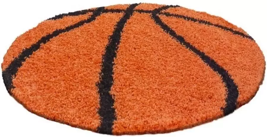 Ayyildiz Ronde KinderTapijt Basketbal 30mm hoogpolig in de Kleuren Oranje en Zwart