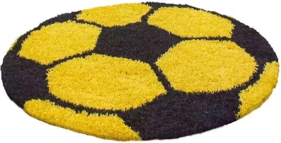 Ayyildiz Ronde KinderTapijt voetbal 30mm hoogpolig in de Kleuren Geel en Zwart